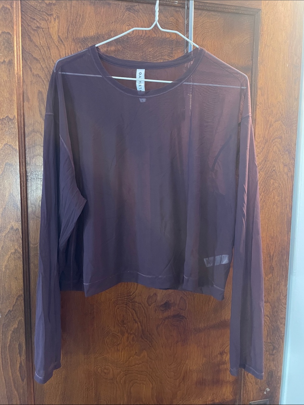 Athleta Sheer Long-Sleeve Cropped Top — Plum